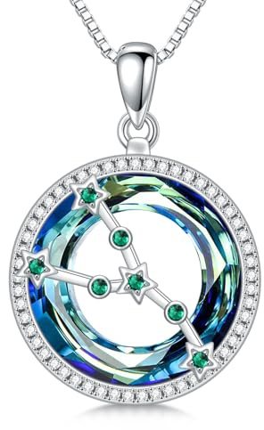 enjoylifecreative Damen 12 Sternzeichen Kristall Halskette 925er Sterling Silber Horoskop Geburtsstein Anhänger Kette Sternbilder Astrologie Schmuck Geschenke für Frauen Mädchen