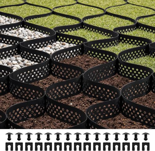 VEVOR Stabilisateur de Gravier, 7,6x2,9 m, Grille de Stabilisation de Sol Géocellulaire, Profondeur 75 mm, Retenue de Gazon au Sol Stable, pour Allée, Patio, Jardin, Terrasse, Surfaces Planes, Pentes