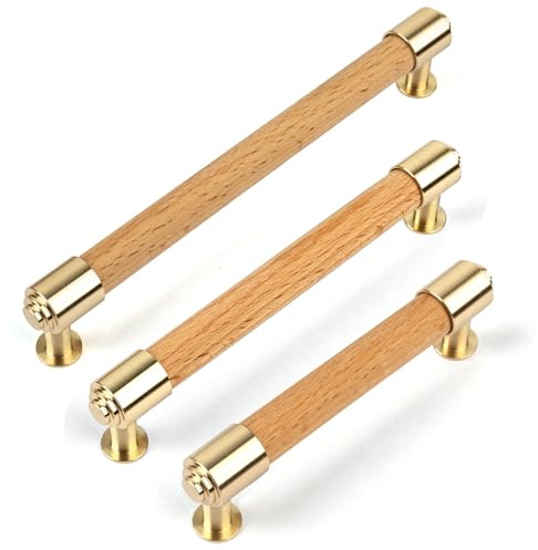 Guolich 2 Stück Möbelgriffe Holz, Bohrlochabstand 160 mm Schrankgriffe, Griffe für Küchenschränke, Holzgriffe für Schränke, Griffe Möbel Türgriffe für Küchengriffe, Schrankknöpfe Holz