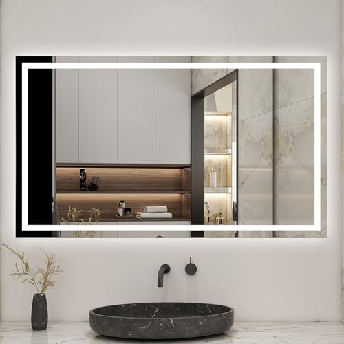 Biubiubath LED Badspiegel mit Knopfschalter 140x80cm Beschlagfrei Kaltweiß Dimmbar Memory-Funktion Badezimmerspiegel 1 Stunde automatische Abschaltung