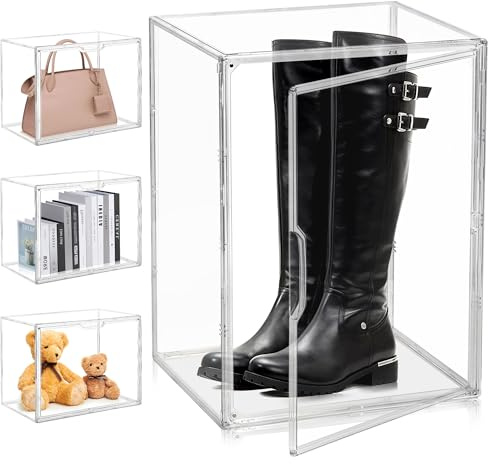 ohbien Acryl Vitrine Schuhboxen 40x25x30cm Transparent mit Magnetisch Tür, Schuh Organizer Schuhaufbewahrung Schaukasten Stapelbar für Handbag, Spielzeug, Kosmetik Bücher,Stöckelschuhe, Stiefeletten