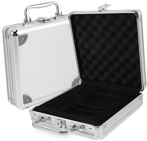 HANABASS Portable Poker Chip Carrying Case with Handle Large Capacity Metal Storage Box for 100 Silver Chips for Texas Hold’em and Blackjack Players