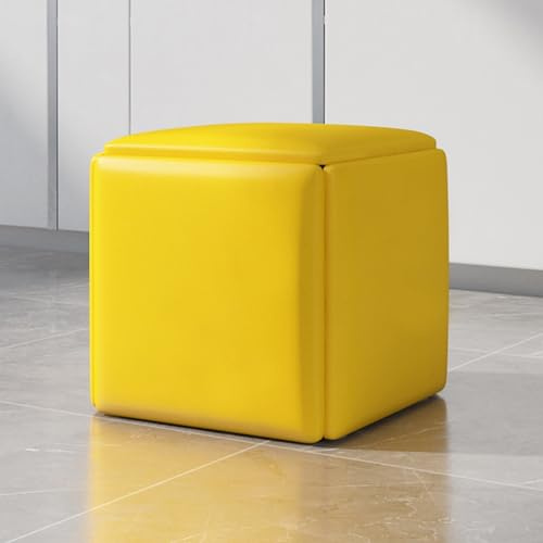 5 i 1 häckande ottomansk kubstol, stapelbara pallar med sittkub, fyrkantig ottomansk bänk i PU-läder med hjul for vardagsrum, matsal(Yellow,35cm)
