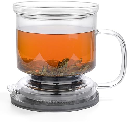 dokaworld Glass Tea Infuser For Loose Leaf Tea 17oz | Premium Glass Steeper for Loose Leaf with Coaster | Easy Brew & Clean, BPA-Free, Innovation Smart Tea Maker for Daily Brewing