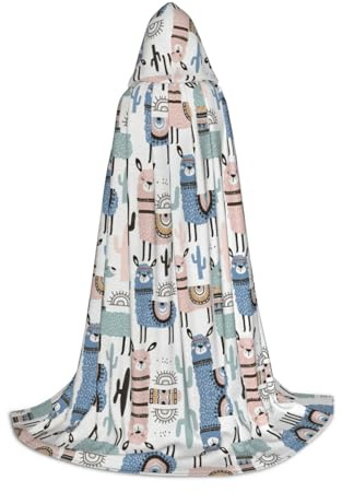 TTYDOKLA Tropical Cactus Animal Lama Print Hooded Cloak,Wizard And Renaissance Costume Cape With Hood,For Role Play And Parties