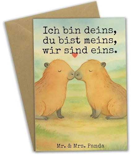 Mr. & Mrs. Panda Klappkarte Capybara Liebe Design - Geschenk, Valentinstag, einladungskarten, Lustige Sprüche, Beziehung, hochzeitskarten, neujahrskarte, Grußkarte, weihnachtskarten, Geschenkidee