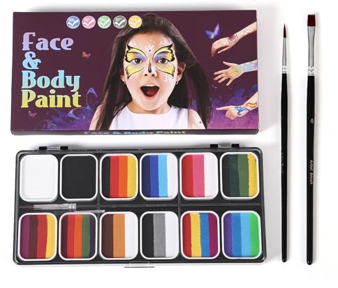 Jeffergarden Professionella Ansiktsmålningsfärger Vattenaktiverad Kroppsfärg Set Bra för Många Tillfällen för Kostymfest Födelsedagsmakeupfestfestivaler (G-1)
