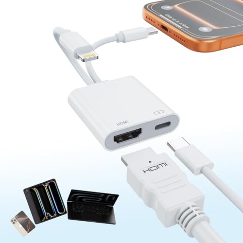 [MFi Certified] USB-C & Lightning to HDMI Adapter for iPhone 17/16/15 to TV/Projector, 4K@60Hz Digital AV Converter, iPad to TV Adapter, Apple Lightning to HDMI for iPad/MacBook/Samsung, 60W PD