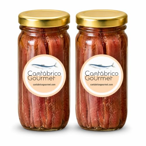 CANTABRICO GOURMET® Anchoas de Santoña | Anchoas del Cantábrico en Aceite | 36-46 Filetes Artesanales Premium | Anchoa Gourmet (200gr) en tarro | Sabor Intenso Ligero en Sal