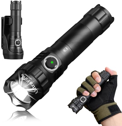 ULTRAFIRE Rechargeable Tactical Torch with Belt Holster, 1800 High Lumen USB-C LED Torch, 3 Modes Police Flashlight with Dual Switch, for Law Enforcement/Outdoor Camping/Home Emergency, UF3 PRO