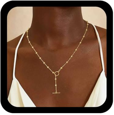 Allereya Boho Ball Chain Choker Necklaces Gold Station Ball Necklace Gold Beaded Necklaces Chain y Lariat Necklace Minimalist Chains Dorp Satellite Bead Choker Toggle Clasp Jewelry for Women