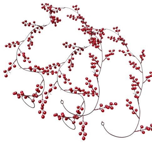 Künstliche Weihnachtsgirlande mit roten Beeren, künstliche Weihnachtsgirlande, für den Innen- und Außenbereich, Kamin, Fenster, Tür, Treppe, , Garten, Terrasse