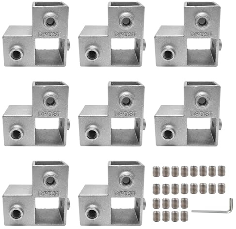 HiSnug Lot de 8 connecteurs de tube carré de 25 mm, alliage d'aluminium, 4 | Raccords de tubes durables et résistants à la rouille pour étagère, clôture, cadre en métal, vis et clé assorties incluses