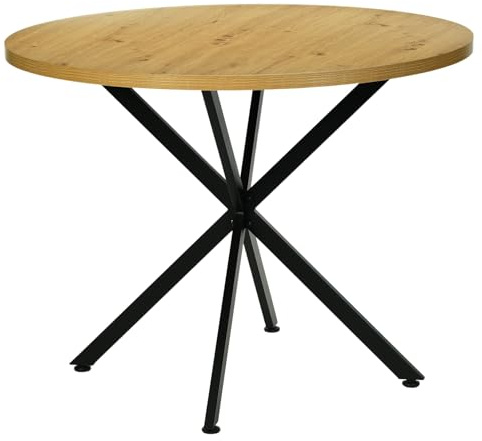 Songvas Esstisch Rund 100cm, Moderner Esszimmertisch aus MDF & Rostbeständiges Metallmaterial, 100x100x75cm, 4-6 Personen, Anti-Rutsch-Pads, Braun, für Esszimmer/Küche/Wohnzimmer