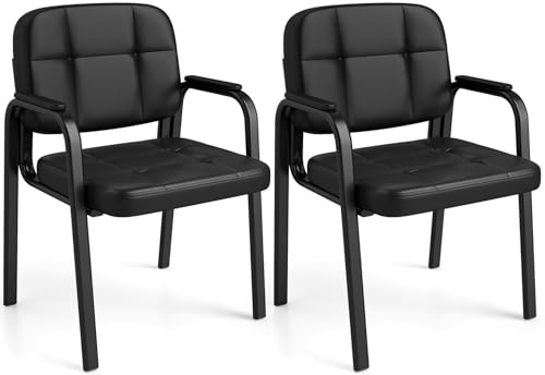 COSTWAY Konferenzstühle 2er Set, Besucherstühle mit gepolsterten Armlehnen | Bürostühle mit Metallrahmen, Wartezimmerstühle für Büro, Konferenz, Empfang, Schwarz