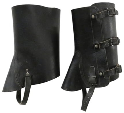 YGLEEULI Horse Riding Half Chap Ghette in pelle con armatura for gambe, copriscarpe vintage, copri stivali, ghette da uomo, accessorio for costume soldato e cavaliere for LARP(Black one pair)