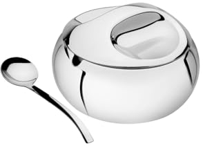 Tramontina Zuckerdose Zuccheriera con Cucchiaio e Coperchio, in Acciaio Inox, Lavabile, 18/10 Plastica, 11,5 x 10,5 x 8 cm