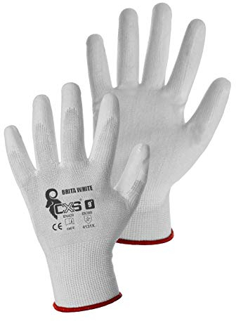 CXS Brita Guantes de trabajo (12 unidades) – Montaje antideslizantes Guantes sin costuras – Muy Cómodos, para reparaciones, industria automovilística, Auto Service, Taller (9 (12 pares), Blanco)