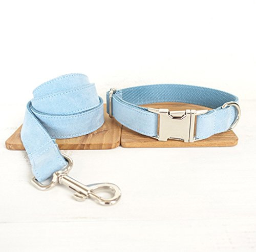 Pastell Hellblau Hundeleine und Halsband Set Einfarbige Hundeband Hunde Retriever Führleine Hundhalskette Walking Leash Schauleine Hundehalsung Klickverschluss für Klein Mittlere Große Hunde (S)