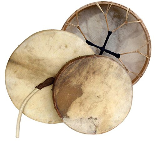 Terré Schamanentrommel Rund Rahmentrommel - im MYSEVENDO Set - Mehrschicht-Holzrahmen Mahagoni (Legal Wood) Ziegenhaut Shaman Drum Goat Skin inklusive Gratis-Schlägel (60 cm)