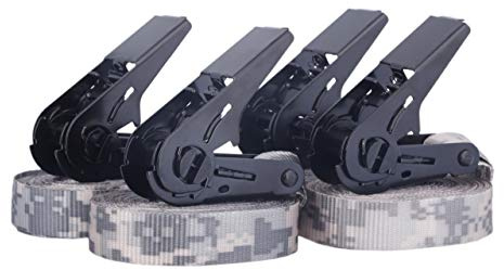 Jeu de 4 Sangles à cliquet 25mm Camouflage Vert 6m de Long I Sangles de Tension à cliquet 900 daN Selon DIN en 12195-2 I 4 Sangles d'arrimage certifié TÜV I Sangle de Tension d'arrimage Transport