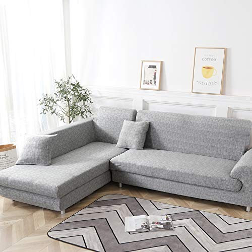 L-Shape Sofa Cover Stretch Sofa Throws, 3 Seater + 4 Seater Sofa Covers Decal Protective Cover for L Shape Sofa, Corner Sofa with 2 Cushion Covers (Grey)