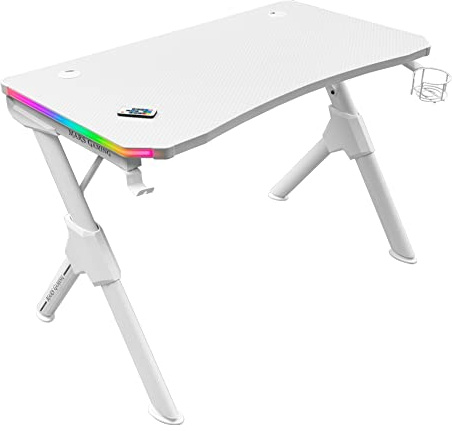 MARSGAMING Gaming MGD100RGB, RGB Tisch, XXL Mousepad, Headset Ständer + Flasche, 100x60cm, Weiß, MGD100RGBW, One Size