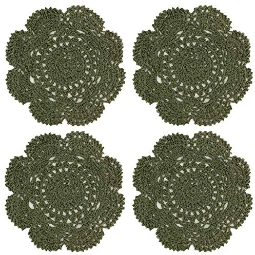 Phantomon 8 Inch Doilies Crochet Round Lace Doily Handmade Placemats 100% Cotton Crocheted Coasters, Pack of 4 (Green)