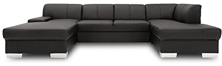 DOMO. collection Wohnlandschaft Star, Divano a forma di U, Longchair Links, Divano in Ecopelle, 304 x 150 x 150 cm (LxPxA), Nero