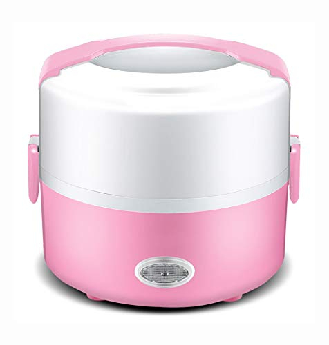 HMTE Fiambrera eléctrica, Recipiente para Alimentos portátil, Calentador, Mini Olla a Vapor para arroz con Forro de Acero Inoxidable, para Uso en oficinistas y Escolares, Rosa