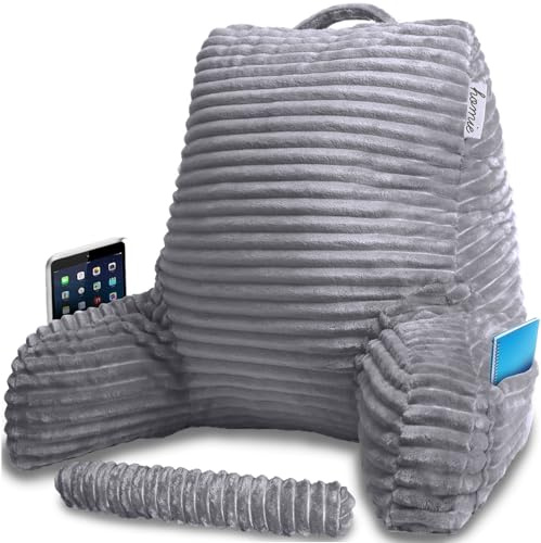 Homie Lesekissen mit Handgelenkstütze, Armlehnen und Rückenstütze für Bettruhe, Faulenzen, Lesen, Arbeiten am Laptop, Fernsehen (Grau)