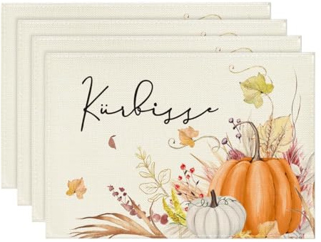 Artoid Mode Kürbisse Blumen Blätter Herbst Platzsets 4er Set, 30x45cm Urlaub Tischsets Waschbar Platzdeckchen Küche Party Deko