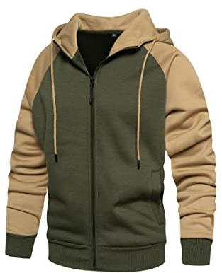 Wirltte Mens Hoodies Zip Up Hoodie Patchwork Fleece Jacket Winter Warm Hooded
