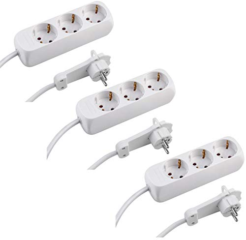 Meister Steckdosenleiste 3-fach - 3er Set - Extraflacher Stecker - 1,4 m Kabel - weiß - IP20 Innenbereich, Mehrfachsteckdose mit Flachstecker, Tischsteckdose, Steckerleiste, 7430180