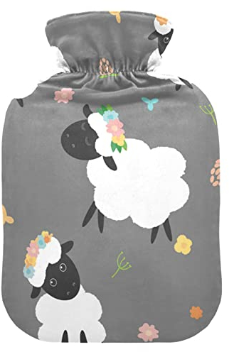 YOUJUNER Wärmflasche mit süßem Schaf-Muster Bezug 1 Liter großer Wärmbeutel warmer Komfort Handfüße Wärmer