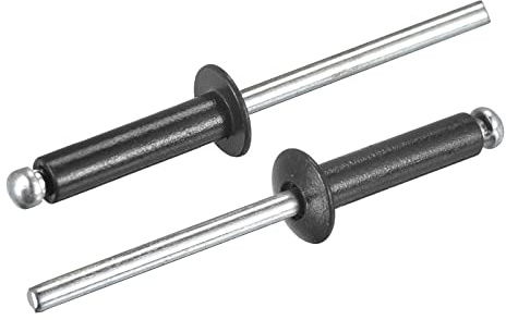 sourcing map Aluminum Blind Rivets, 4mm x 16mm (5/32 x 5/8) Open End Rivet Flat Round Head for Joining Metal Plate Leather, Black 50 Pcs