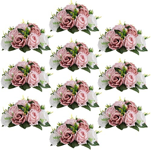 Sziqiqi Pink Flower Centerpieces for Tables Kissing Balls for Wedding - Artificial Floral Arrangement Center Piece