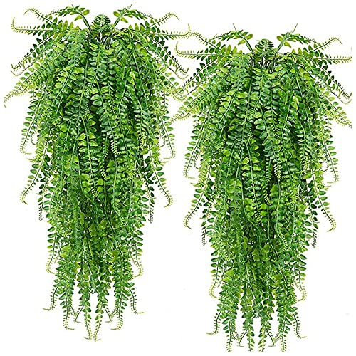 BEIEM 2 piezas plantas de helecho colgantes artificiales plantas de vid hiedra falsa helecho de Boston planta colgante plantas resistentes a los rayos UV al aire libre