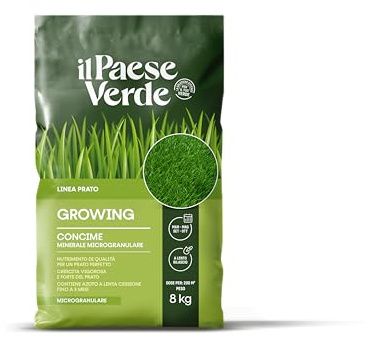 Il Paese Verde Concime Growing 200mq- Concime Granulare Npk per Prato, 8kg | Nutrimento Di Qualità per un Prato Perfetto