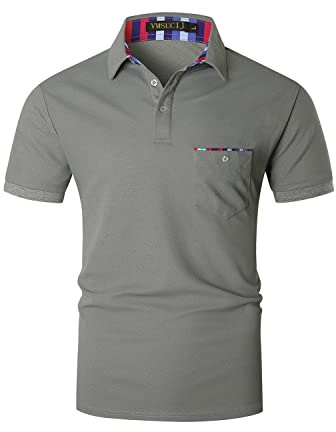 VMSUCIJ Polo Herr Kortärmad Randig Färgglada Grundläggande Slim Fit Golf T-shirt med ficka, Grå01, M
