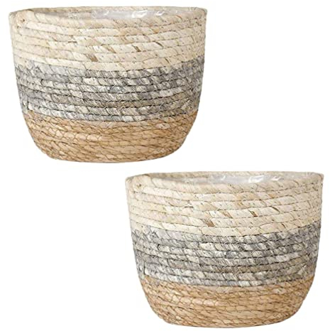 Cabilock 2st Blumenkorb Körbchen Für Blumenmädchen Aufbewahrungskorb Desktop-strohkörbe Pflanzgefäße Für Zimmerpflanzen 10-Zoll-pflanzgefäß Pflanzenkorb Tischkörbe Sukkulenten Seetang Gras