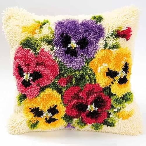 ROCKY&CHAO Knüpfteppich Zum Selber Knüpf-Sets mit Kissen knüpfen-Set 43x43cm Kissenbezug für Erwachsene Latch Hook Kit Heimaccessoire(blumen