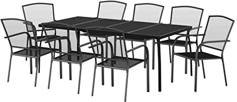 vidaXL Garten Essgruppe 9-TLG., Gartenmöbel Set Tisch 8 Stühle Stapelbar, Sitzgruppe für Garten Terrasse, Gartengarnitur Gartenset, Anthrazit Stahl
