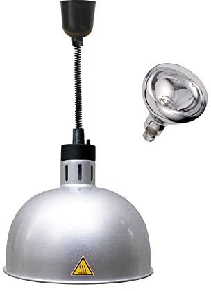 Hanging Food Heat Lamp Infrared Food Warmer Fry Heating Light 250W with Retractable Cord (Hanging,Dia 29cm(Silver))