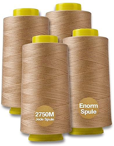 NäHgarn Overlockgarn 100% Polyester Dunkle Creme Set für Overlock Faden Garn 40/2 Je 2745 M, Insgesamt 11000m