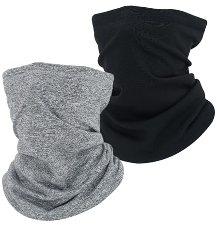 EUPSIIU 2 Stück Winter Loop Schal, Einheitsgröße Schlauchschal Halstuch, Multifunktionstuch Windabweisend Halswärmer für Outdoor Sport Radsport Laufen Ski Motorrad(Grau, Schwarz)