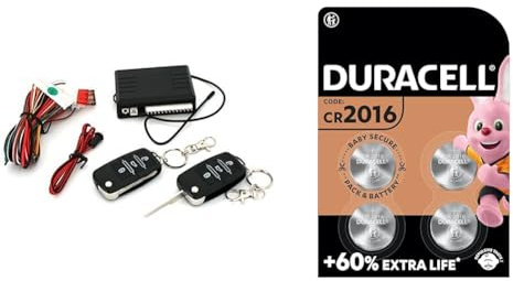 05 Keyless Open, Funkfernbedienung für vorhandene Original-Zentralverriegelung, universal, mit 2 Klappschlüssel + Duracell Specialty 2016 Lithium-Knopfzelle 3 V, 4er-Packung, mit kindersicherer Techn
