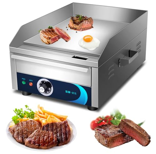 RUYICZB Plancha Eléctrica Profesional para Uso Doméstico O Comercial Plancha Barbacoa Acero Inoxidable Placa 35X40cm, Potencia 2200W, Superficie De Calentamiento Lisa, Temperatura 50-300°C