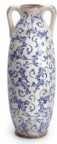 VICTOR & TERESA Blue and White Floor Vase for Pampas Grass, 14'' Tall Vase for Home Decor, Ceramic Farmhouse Decorative Large Vases for Flower, Mantel, Living Room, Shelf, Centerpieces, Gift for Her
