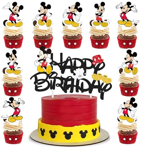 Lahe Birthday Cake Decorations - Mouse & Happy Birthday Toppers (Pack of 25)